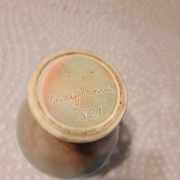 California Ceramics Vintage Double Handle Vase Earthtones Green Sand Mottled MCM - Picture 6 of 9